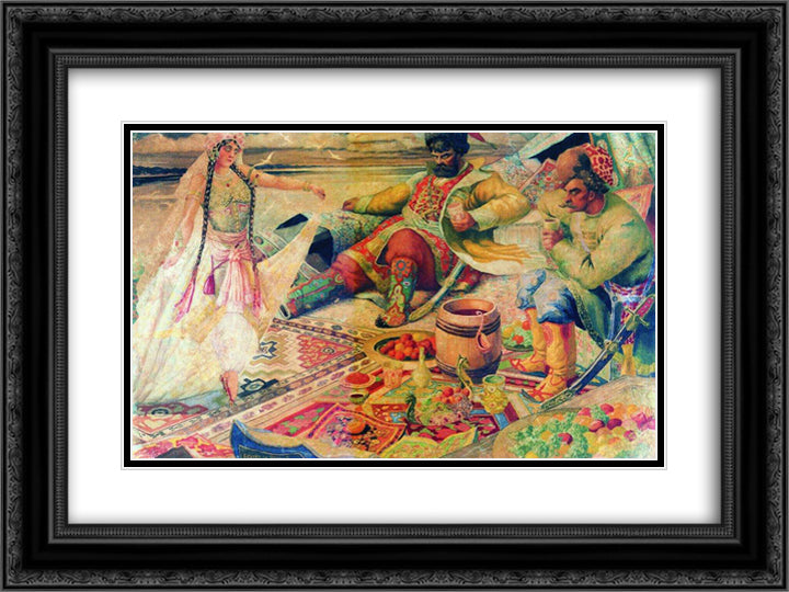 Stenka Razin 24x18 Black Ornate Wood Framed Art Print Poster with Double Matting by Kustodiev, Boris