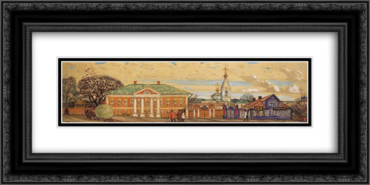 Street in Krutogorsk 24x12 Black Ornate Wood Framed Art Print Poster with Double Matting by Kustodiev, Boris
