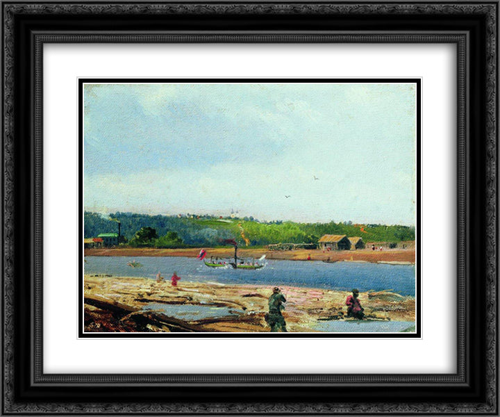 Summer Evening 24x20 Black Ornate Wood Framed Art Print Poster with Double Matting by Kustodiev, Boris