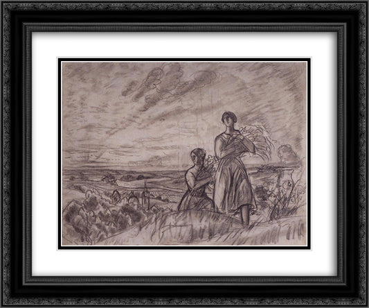 Summer Landscape with Women 24x20 Black Ornate Wood Framed Art Print Poster with Double Matting by Kustodiev, Boris