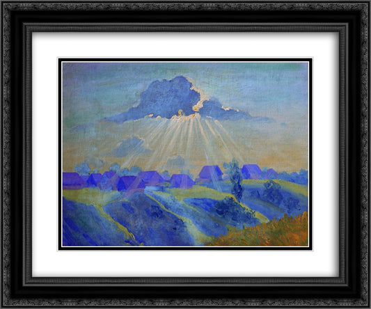Sunset 24x20 Black Ornate Wood Framed Art Print Poster with Double Matting by Kustodiev, Boris