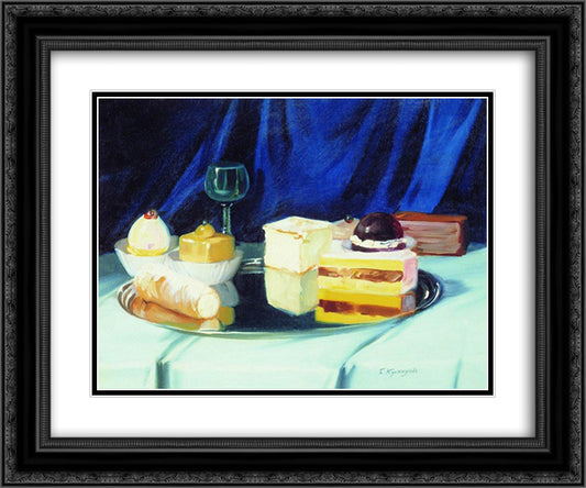 Sweets. Still life 24x20 Black Ornate Wood Framed Art Print Poster with Double Matting by Kustodiev, Boris