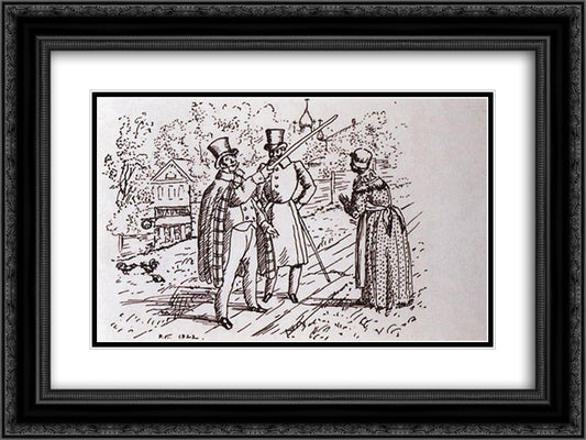 Talking on the street (Lords in the street outside the house patcher) 24x18 Black Ornate Wood Framed Art Print Poster with Double Matting by Kustodiev, Boris