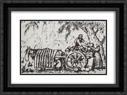 Tatar, who sells watermelons 24x18 Black Ornate Wood Framed Art Print Poster with Double Matting by Kustodiev, Boris