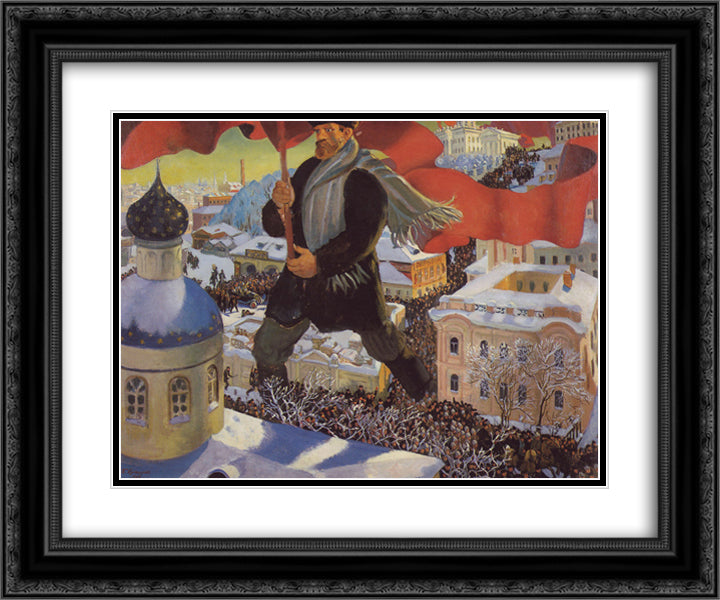 The Bolshevik 24x20 Black Ornate Wood Framed Art Print Poster with Double Matting by Kustodiev, Boris
