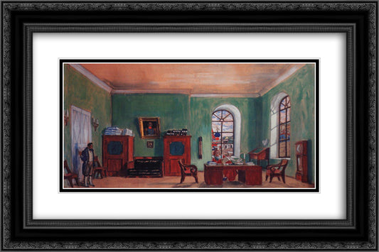 The Cabinet of Furnachev 24x16 Black Ornate Wood Framed Art Print Poster with Double Matting by Kustodiev, Boris