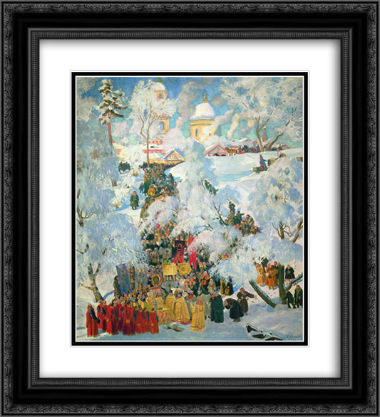 The Consecration of Water on the Theophany 20x22 Black Ornate Wood Framed Art Print Poster with Double Matting by Kustodiev, Boris