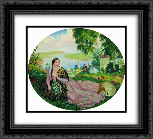 The girl on the Volga 22x20 Black Ornate Wood Framed Art Print Poster with Double Matting by Kustodiev, Boris