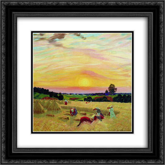 The Harvest 20x20 Black Ornate Wood Framed Art Print Poster with Double Matting by Kustodiev, Boris