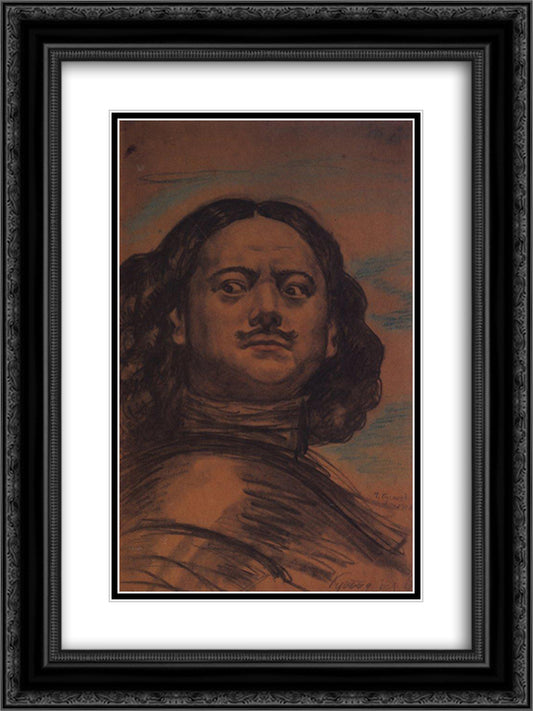 The head of Peter the Great 18x24 Black Ornate Wood Framed Art Print Poster with Double Matting by Kustodiev, Boris