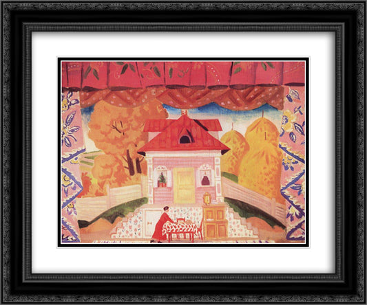 The hut of Savely Magar 24x20 Black Ornate Wood Framed Art Print Poster with Double Matting by Kustodiev, Boris