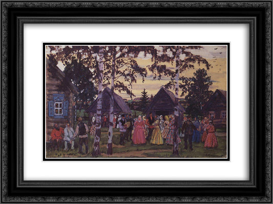 The Khorovod 24x18 Black Ornate Wood Framed Art Print Poster with Double Matting by Kustodiev, Boris