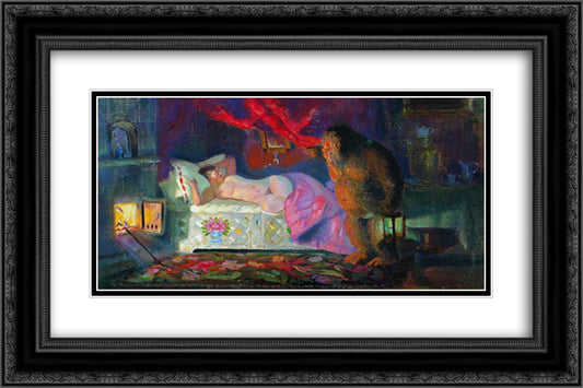 The merchant wife and the brownie 24x16 Black Ornate Wood Framed Art Print Poster with Double Matting by Kustodiev, Boris
