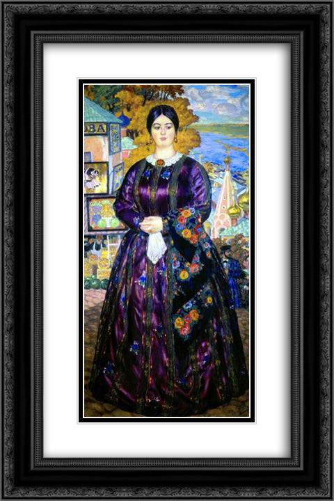 The Merchant's Wife 16x24 Black Ornate Wood Framed Art Print Poster with Double Matting by Kustodiev, Boris