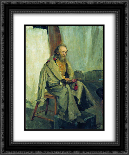 The Model Wearing a Greatcoat 20x24 Black Ornate Wood Framed Art Print Poster with Double Matting by Kustodiev, Boris