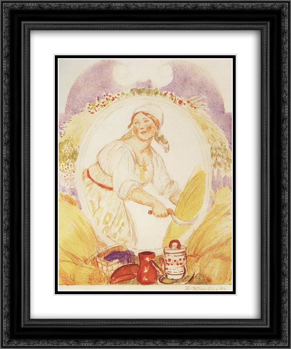 The Reaper, study for the decoration of the Ruzheinaya (Rifle) Square in Petrograd 20x24 Black Ornate Wood Framed Art Print Poster with Double Matting by Kustodiev, Boris