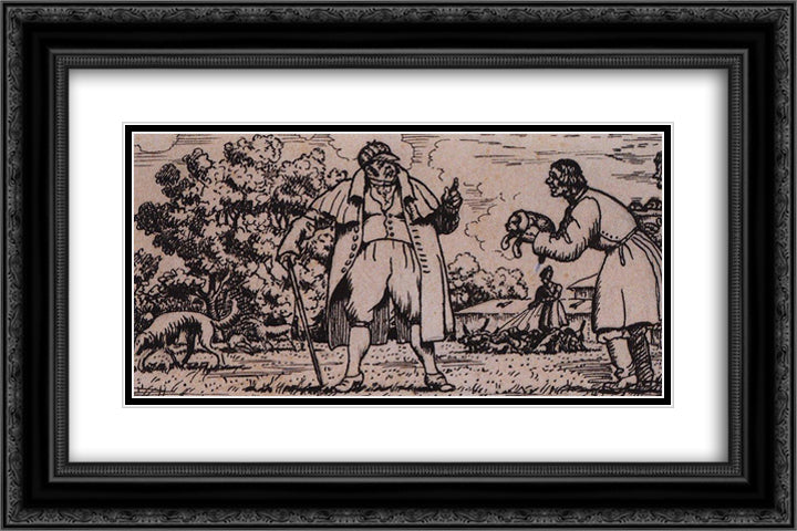 Troyekurov in the kennels 24x16 Black Ornate Wood Framed Art Print Poster with Double Matting by Kustodiev, Boris
