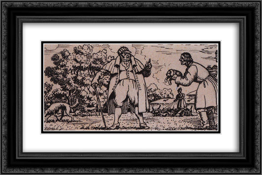 Troyekurov in the kennels 24x16 Black Ornate Wood Framed Art Print Poster with Double Matting by Kustodiev, Boris