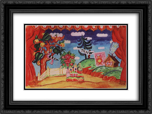 Tula. Stage design for E. Zamyatin's play, 'The Flea' 24x18 Black Ornate Wood Framed Art Print Poster with Double Matting by Kustodiev, Boris