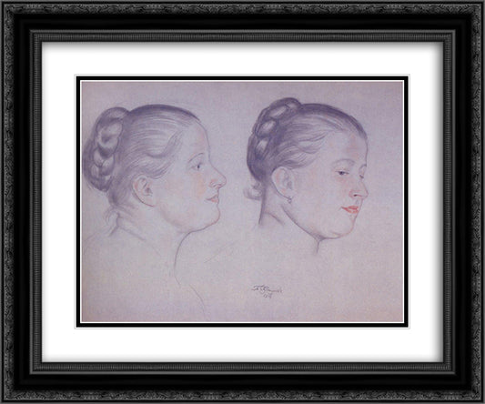 Two portraits of Annushka 24x20 Black Ornate Wood Framed Art Print Poster with Double Matting by Kustodiev, Boris