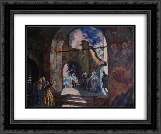 Under the arches of the old church 24x20 Black Ornate Wood Framed Art Print Poster with Double Matting by Kustodiev, Boris