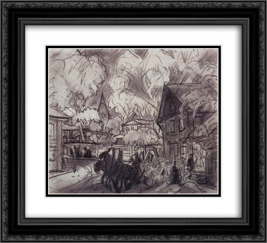 Urban landscape with Troika 22x20 Black Ornate Wood Framed Art Print Poster with Double Matting by Kustodiev, Boris