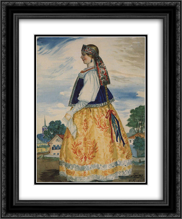 Varvara. Costume Design for Nikolai Ostrovsky's 'The Thunderstorm' 20x24 Black Ornate Wood Framed Art Print Poster with Double Matting by Kustodiev, Boris