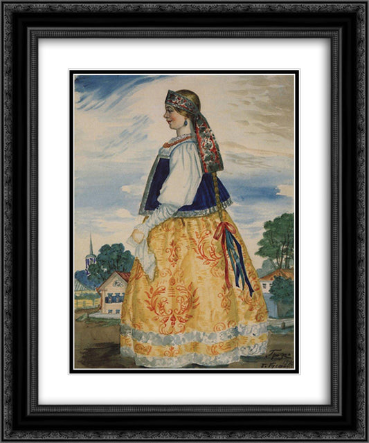 Varvara. Costume Design for Nikolai Ostrovsky's 'The Thunderstorm' 20x24 Black Ornate Wood Framed Art Print Poster with Double Matting by Kustodiev, Boris