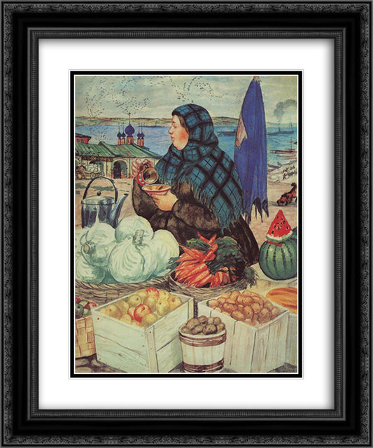 Vegetables Merchant 20x24 Black Ornate Wood Framed Art Print Poster with Double Matting by Kustodiev, Boris