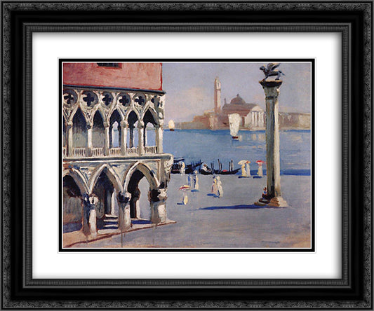 Venice. Quay Grand Canal with views of the island of San Giorgio 24x20 Black Ornate Wood Framed Art Print Poster with Double Matting by Kustodiev, Boris