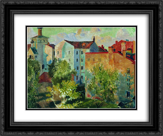 View from the window 24x20 Black Ornate Wood Framed Art Print Poster with Double Matting by Kustodiev, Boris