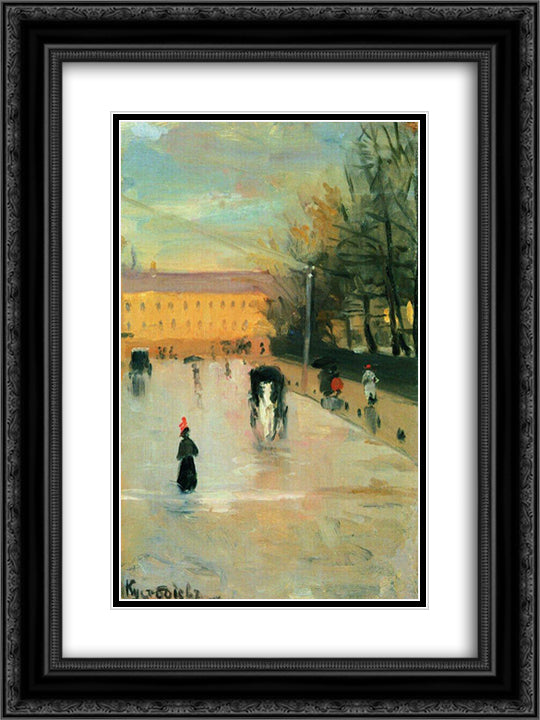 View from the window of the Academy of Fine Arts 18x24 Black Ornate Wood Framed Art Print Poster with Double Matting by Kustodiev, Boris