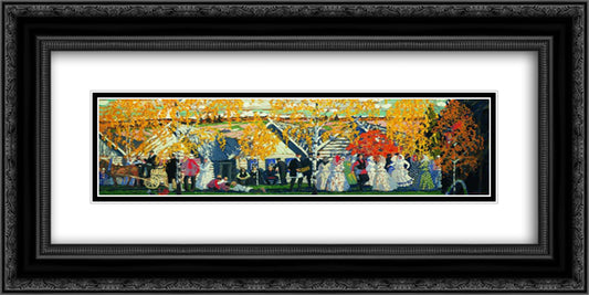 Village Holiday 24x12 Black Ornate Wood Framed Art Print Poster with Double Matting by Kustodiev, Boris