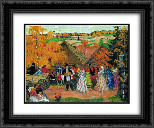 Village Holiday (Autumn holiday in the village) 24x20 Black Ornate Wood Framed Art Print Poster with Double Matting by Kustodiev, Boris