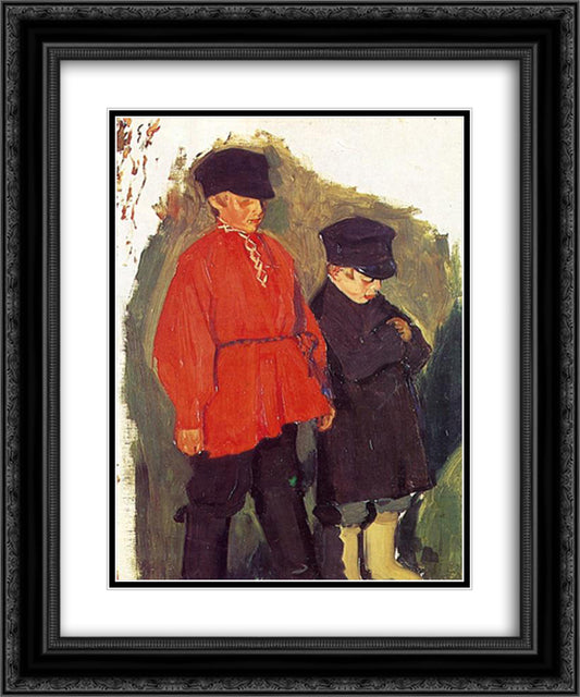 Village Boys 20x24 Black Ornate Wood Framed Art Print Poster with Double Matting by Kustodiev, Boris