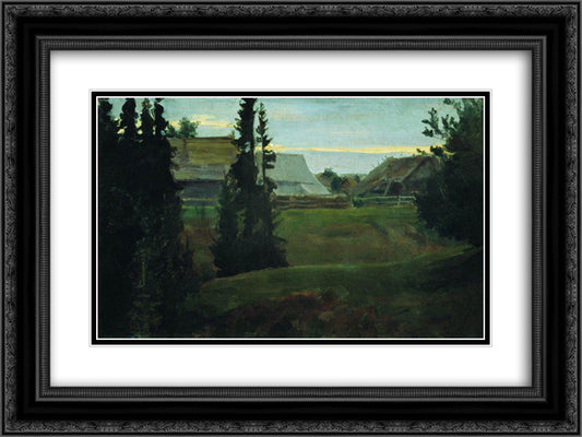 Village Maureeno, Kostroma 24x18 Black Ornate Wood Framed Art Print Poster with Double Matting by Kustodiev, Boris
