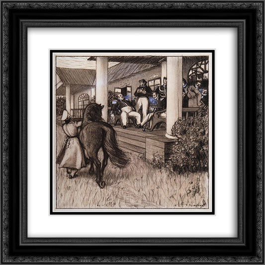 Visit to General 20x20 Black Ornate Wood Framed Art Print Poster with Double Matting by Kustodiev, Boris