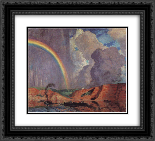Volga. Rainbow 22x20 Black Ornate Wood Framed Art Print Poster with Double Matting by Kustodiev, Boris
