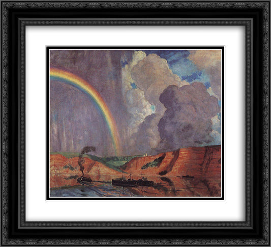 Volga. Rainbow 22x20 Black Ornate Wood Framed Art Print Poster with Double Matting by Kustodiev, Boris