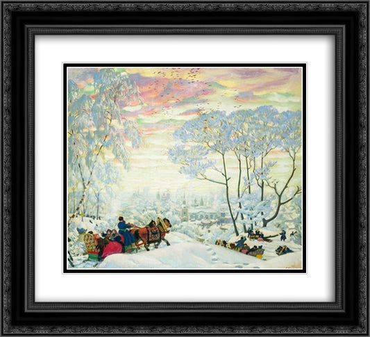 Winter 22x20 Black Ornate Wood Framed Art Print Poster with Double Matting by Kustodiev, Boris
