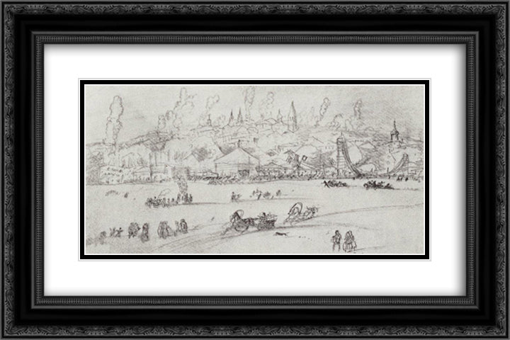 Winter festivities on the river 24x16 Black Ornate Wood Framed Art Print Poster with Double Matting by Kustodiev, Boris