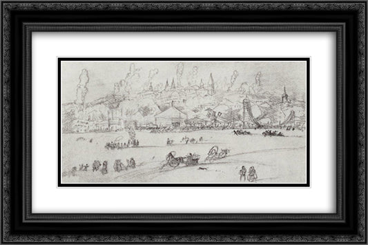 Winter festivities on the river 24x16 Black Ornate Wood Framed Art Print Poster with Double Matting by Kustodiev, Boris
