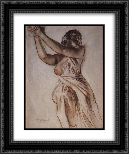 Woman standing with arms raised 20x24 Black Ornate Wood Framed Art Print Poster with Double Matting by Kustodiev, Boris