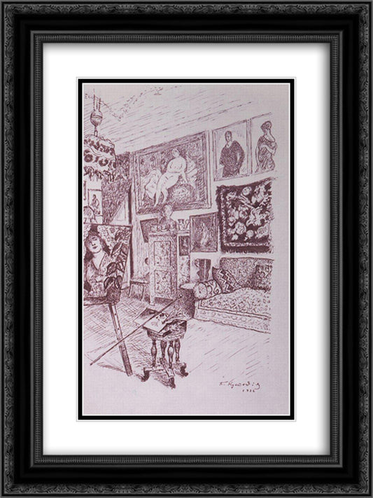 Workshop 18x24 Black Ornate Wood Framed Art Print Poster with Double Matting by Kustodiev, Boris