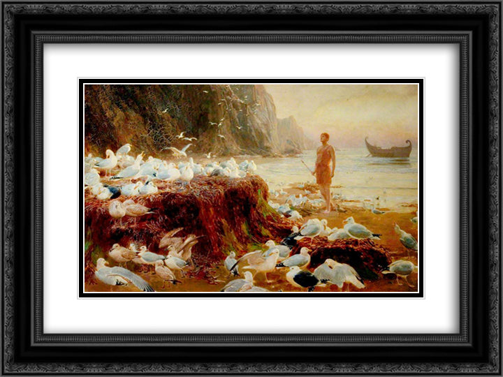 An Old World Wanderer 24x18 Black Ornate Wood Framed Art Print Poster with Double Matting by Riviere, Briton