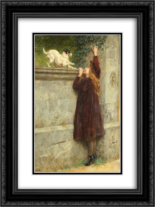 Play Fellows 18x24 Black Ornate Wood Framed Art Print Poster with Double Matting by Riviere, Briton