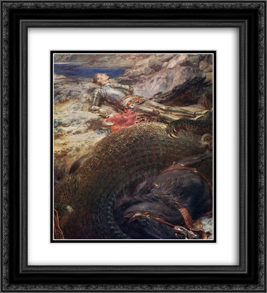 St. George and the Dragon 20x22 Black Ornate Wood Framed Art Print Poster with Double Matting by Riviere, Briton