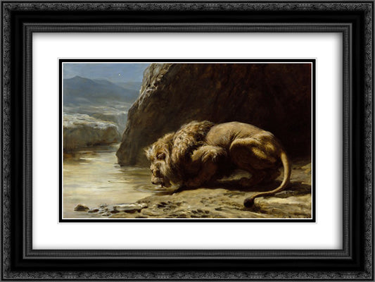 The King Drinks 24x18 Black Ornate Wood Framed Art Print Poster with Double Matting by Riviere, Briton