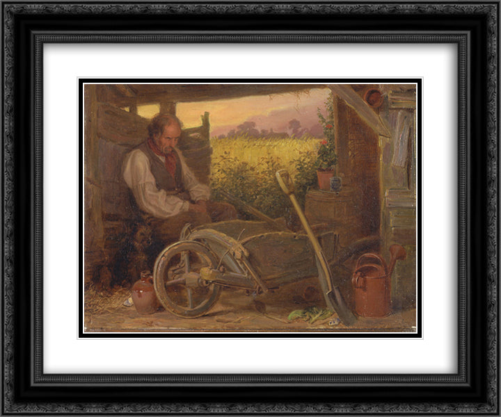 The Old Gardener 24x20 Black Ornate Wood Framed Art Print Poster with Double Matting by Riviere, Briton