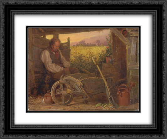 The Old Gardener 24x20 Black Ornate Wood Framed Art Print Poster with Double Matting by Riviere, Briton